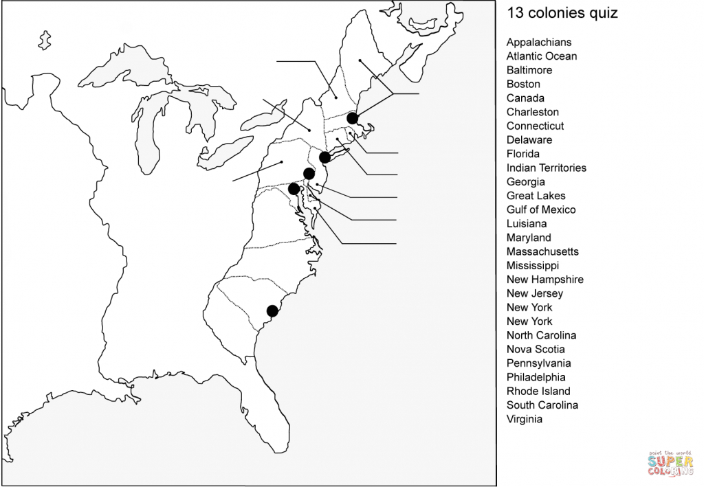 13 Colonies Map Quiz Coloring Page | Free Printable Coloring Pages inside Outline Map 13 Colonies Printable