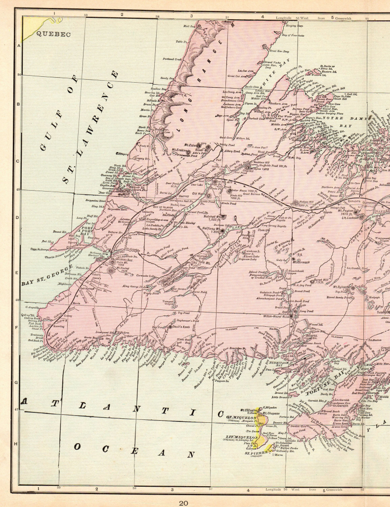 1901 Antique Newfoundland Map Of Newfoundland Canada Print Vintage for Printable Map Of Newfoundland