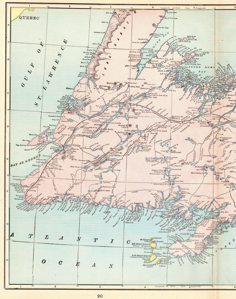 1902 Antique Newfoundland Map Of Newfoundland Canada Print Vintage in Printable Map Of Newfoundland