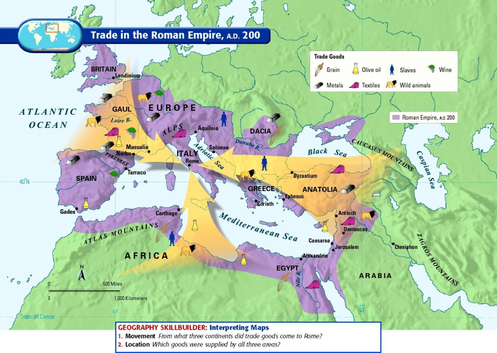 200 Ce) Trade In The Roman Empire | Maps, Charts, Graphs with regard to Roman Empire Map For Kids Printable Map