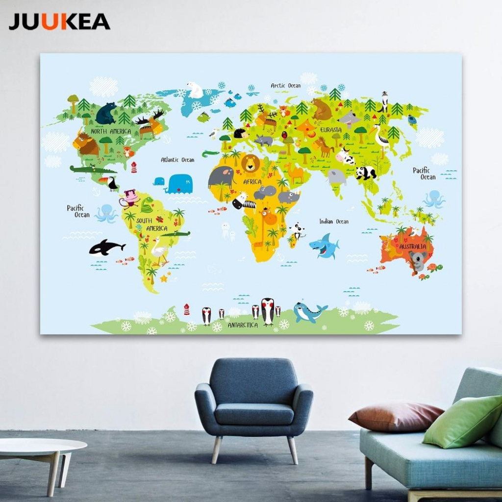 2019 Canvas Art Print Painting Poster, Cartoon Children Kawaii pertaining to Kid Friendly World Map Printable