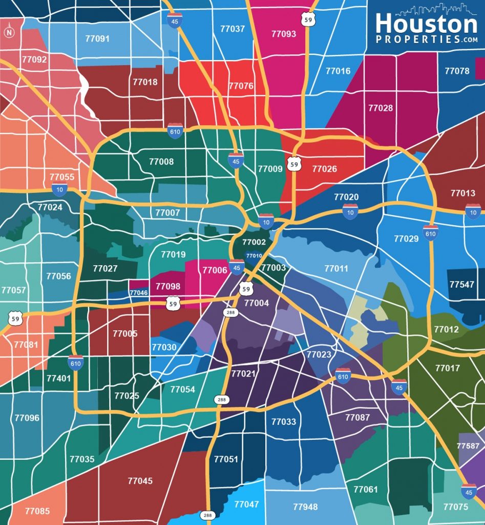 2019 Update: Houston Texas Zip Code Map | Houstonproperties With ...