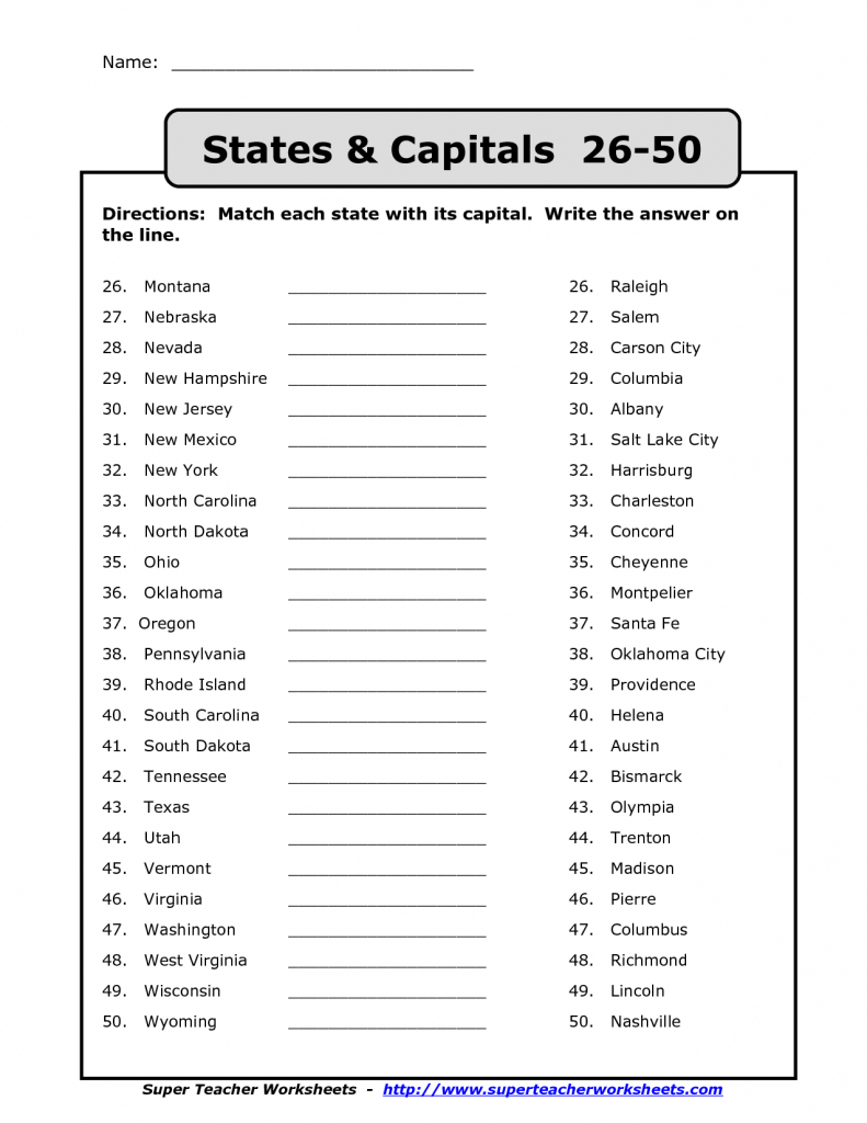 50 States Capitals List Printable | Back To School | States with Blank Printable Map Of 50 States And Capitals