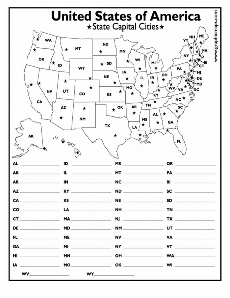 50 States Map Quiz Printable | 4Th Grade throughout 50 States And Capitals Map Quiz Printable