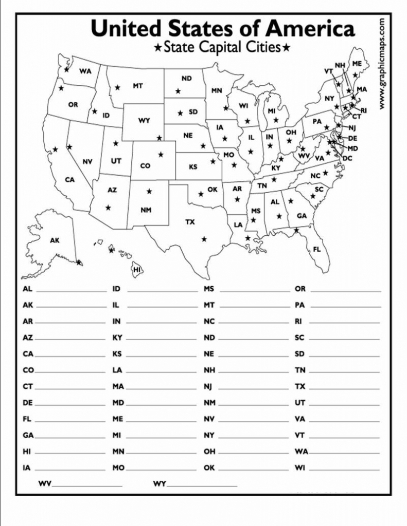 50 States And Capitals Map Quiz Printable Printable Maps