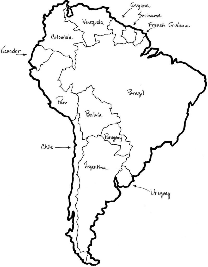 A Printable Map Of South America Labeled With The Names Each Outline pertaining to Printable Map Of South America With Countries