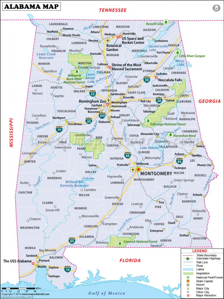 Alabama Map For Free Download. Printable Map Of Alabama, Known As pertaining to Printable Map Of Alabama