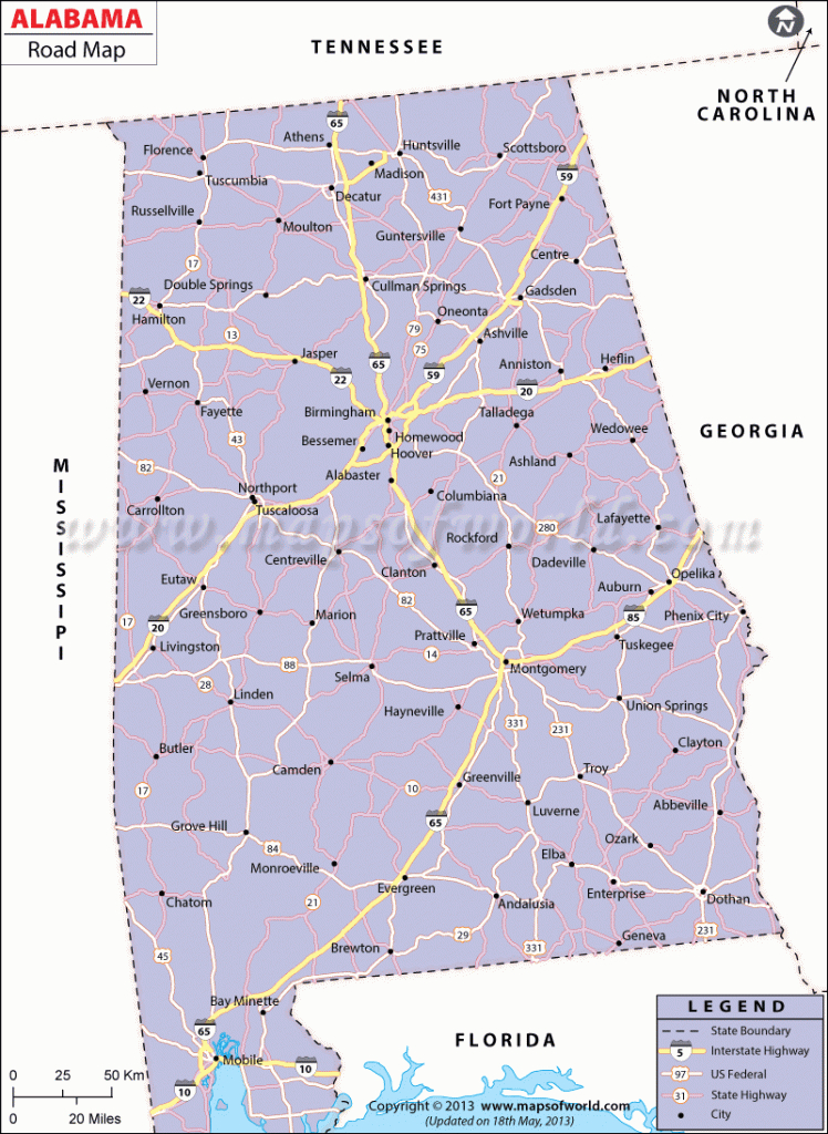 Alabama Road Map, Alabama Highways Map, Alabama Interstates inside Printable Alabama Road Map