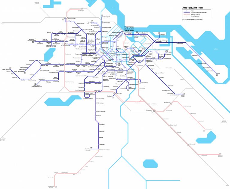 Amsterdam Tram Map For Free Download | Map Of Amsterdam Tramway Network ...