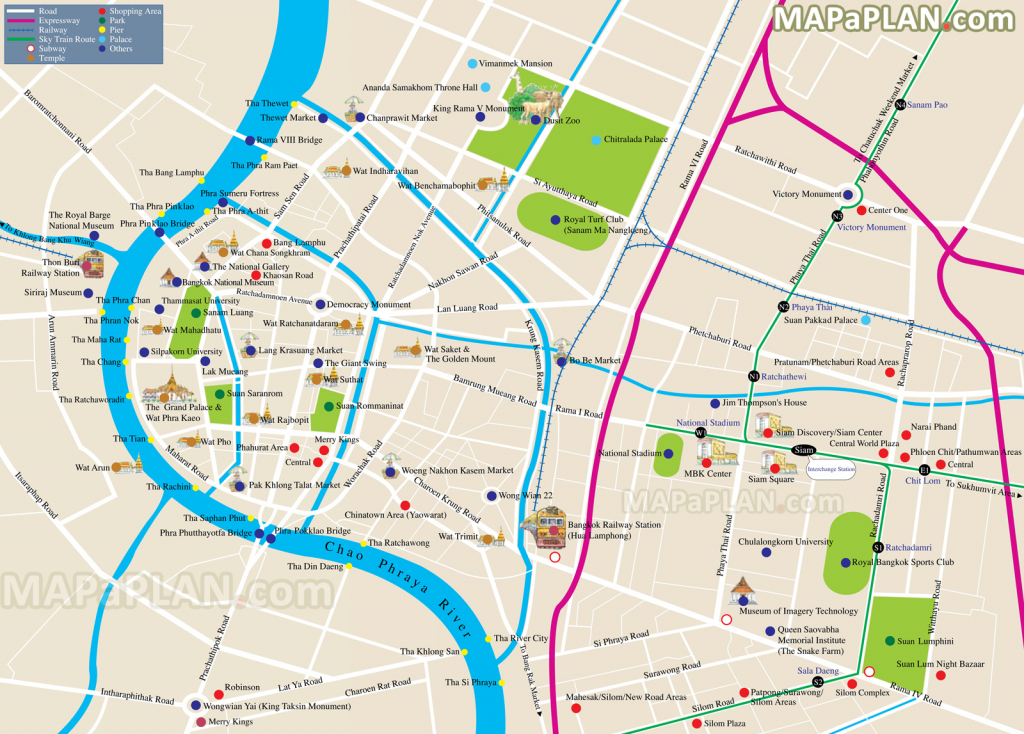 Bangkok Maps - Top Tourist Attractions - Free, Printable City Street Map intended for Printable Map Of Bangkok