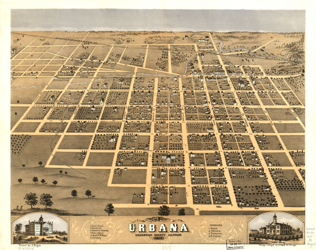 Bird&amp;#039;s Eye View Of The City Of Urbana, Champaign County, Illinois inside Printable Map Of Champaign Il