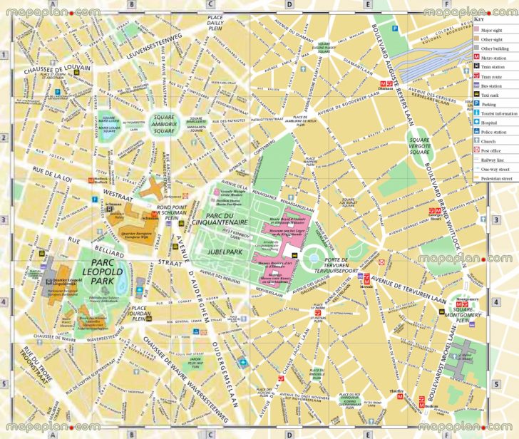 Brussels Top Tourist Attractions Map 09 Detailed Upper Town Street For ...