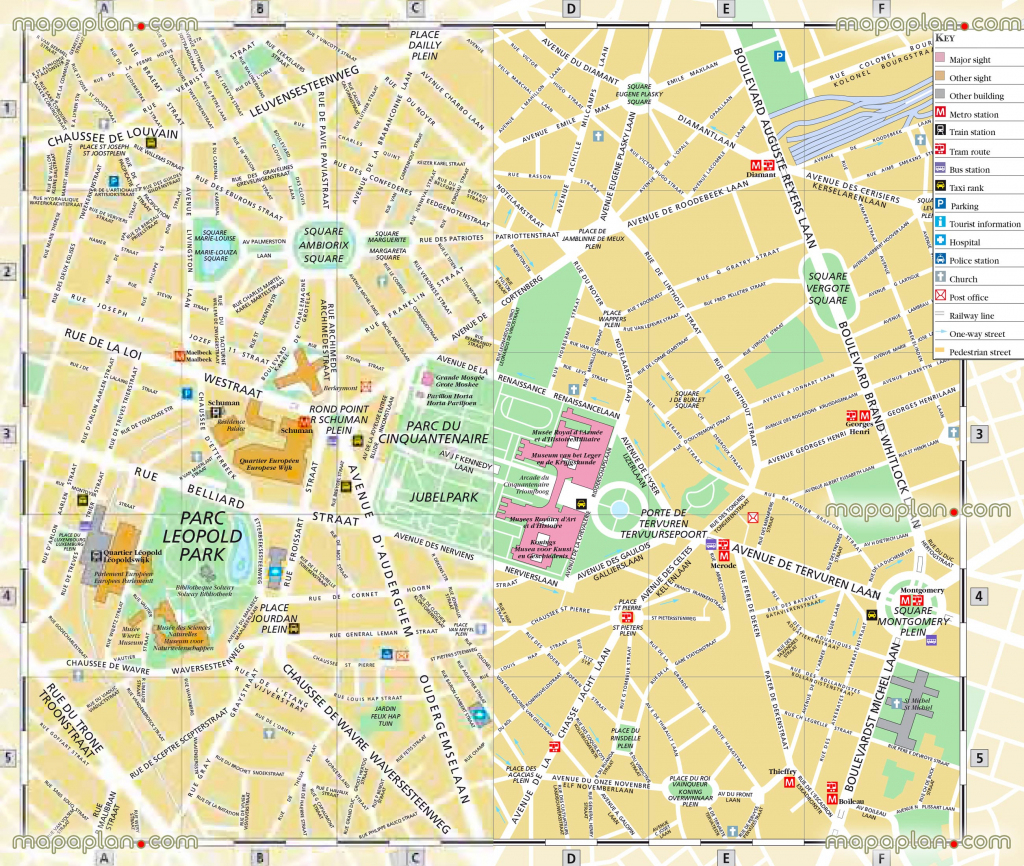 Brussels Top Tourist Attractions Map 09 Detailed Upper Town Street for Tourist Map Of Brussels Printable