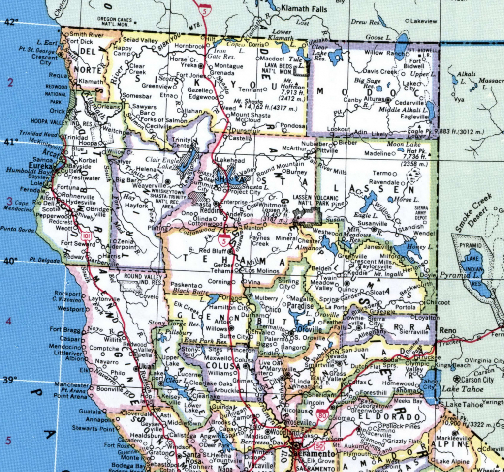 Calif Border North Free Print Map Map Of Northern California Coast inside Printable Os Maps
