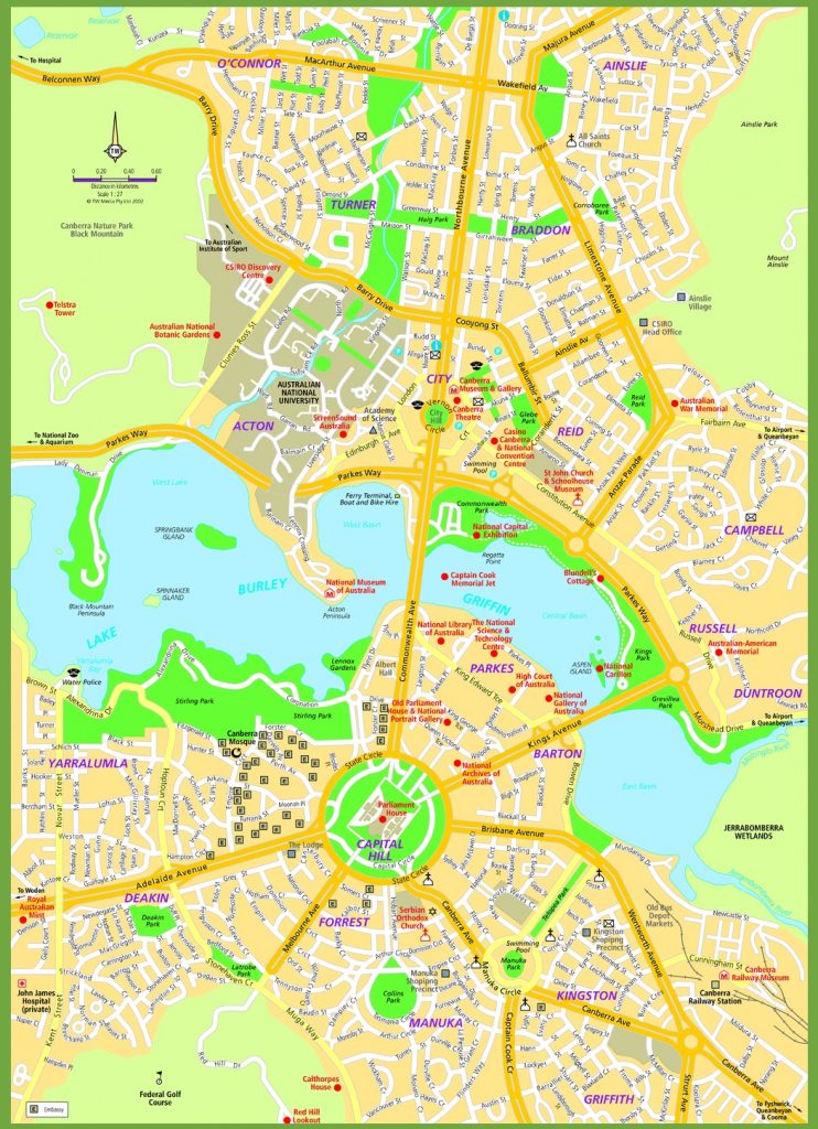 Canberra Street Map With Printable Map Of Canberra 742x1024 