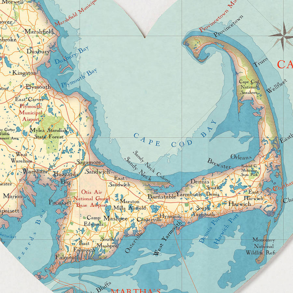 Cape Cod Map Heart Printbombus Off The Peg | Notonthehighstreet regarding Printable Map Of Cape Cod