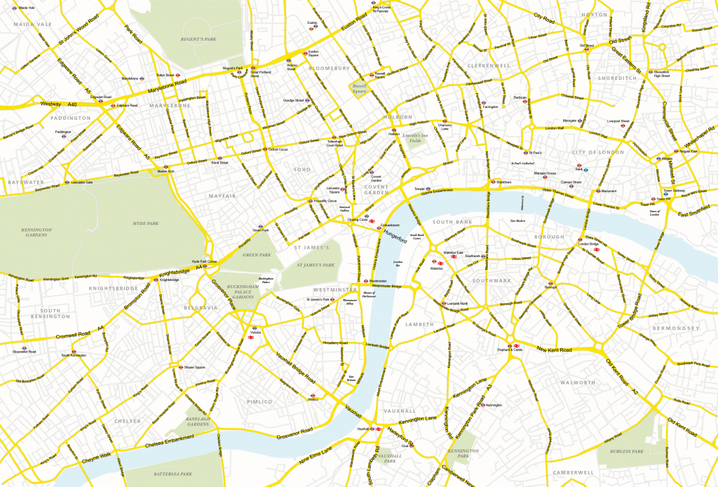 Central London Map - Royalty Free, Editable Vector Map - Maproom in Central London Map Printable