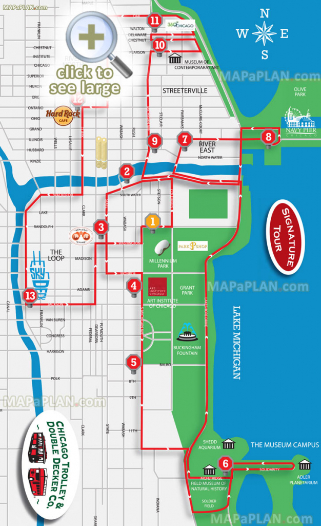 Chicago Maps - Top Tourist Attractions - Free, Printable City Street Map with Printable Walking Map Of Downtown Chicago