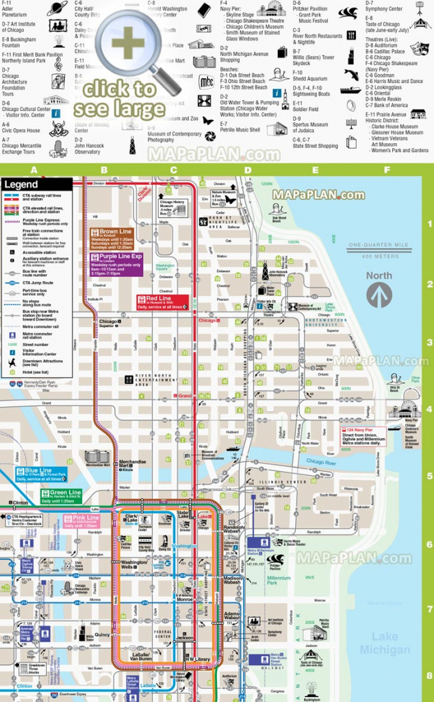 Chicago Maps - Top Tourist Attractions - Free, Printable City Street Map with Printable Walking Map Of Downtown Chicago