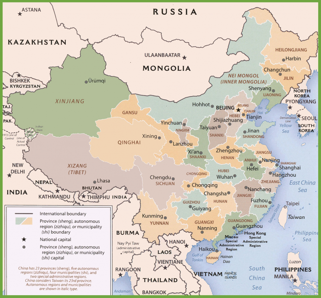 China Political Map with Free Printable Map Of China
