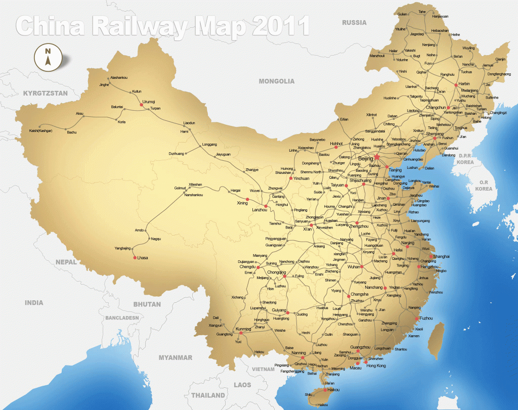 China Railway Map, Rail Map Of China, Printable China Railway Map regarding Printable Map Of China