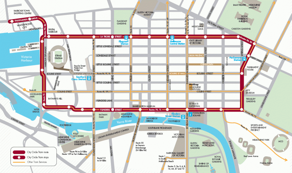 City Circle Tram - Free Melbourne Tram, Cbd Route Map &amp;amp; Pdf Timetable with Melbourne Cbd Map Printable