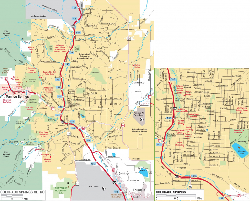 Colorado Springs Road Map with Printable Map Of Colorado Springs