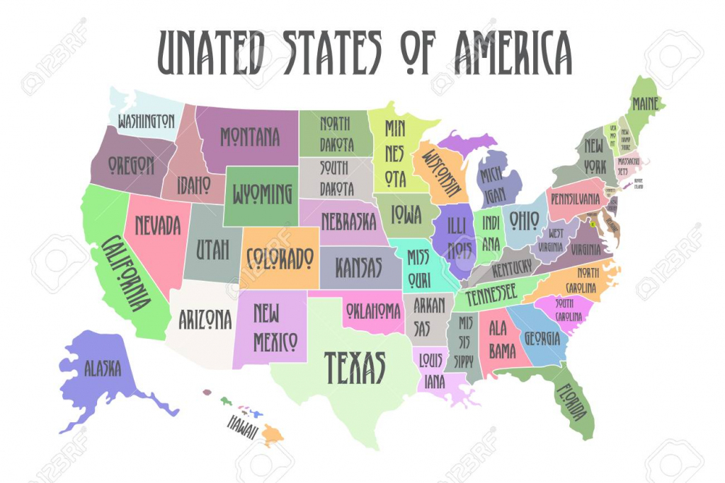 Colored Poster Map Of United States Of America With State Names within Printable Map Of The United States Of America