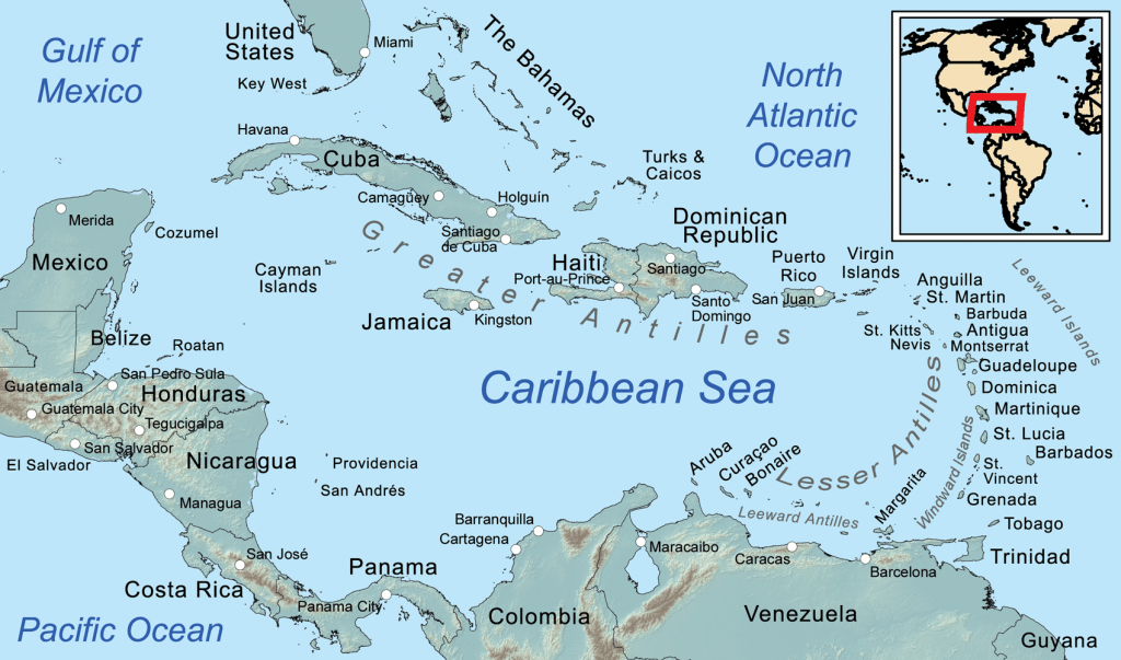 Comprehensive Map Of The Caribbean Sea And Islands with Printable Road Map Of St Maarten