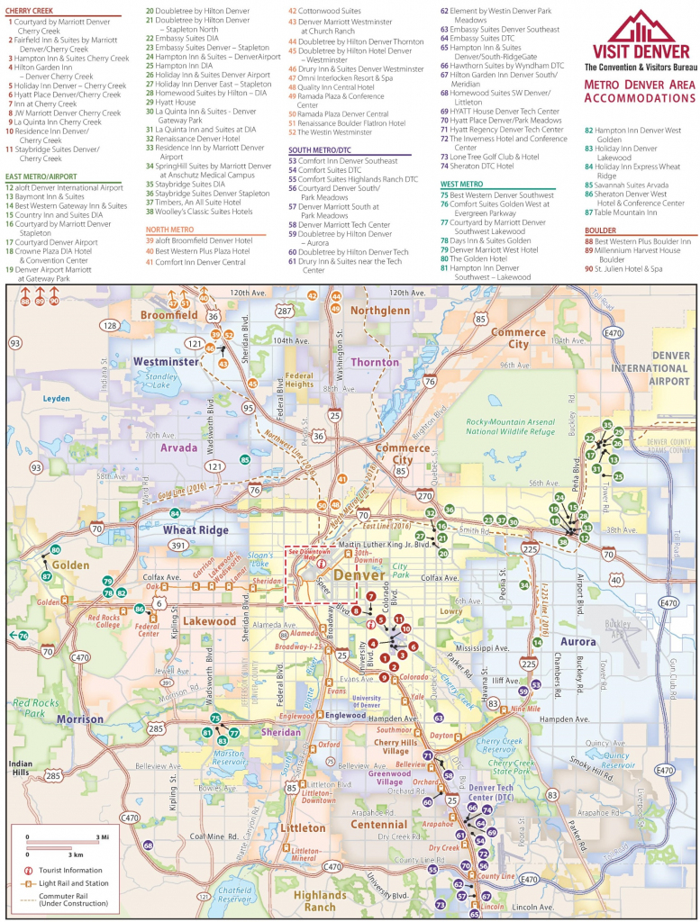 Denver Metro Area Hotel Map inside Printable Map Of Denver