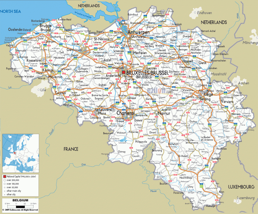 Detailed Clear Large Road Map Of Belgium - Ezilon Maps pertaining to Printable Map Of Belgium