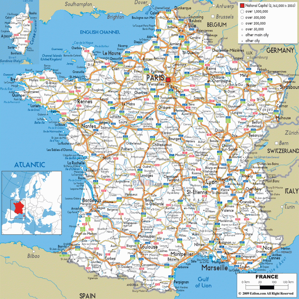Detailed Clear Large Road Map Of France - Ezilon Maps with regard to Printable Map Of France With Cities And Towns