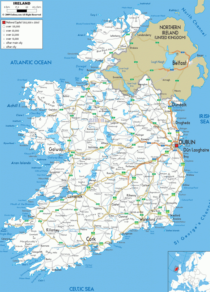 Detailed Clear Large Road Map Of Ireland - Ezilon Maps | United in Printable Road Map Of Ireland