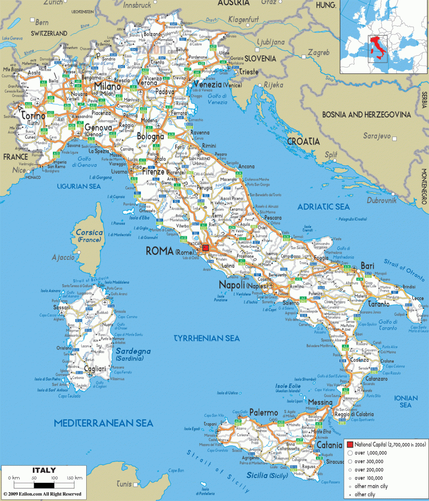 Detailed Clear Large Road Map Of Italy - Ezilon Maps with Printable Map Of Northern Italy
