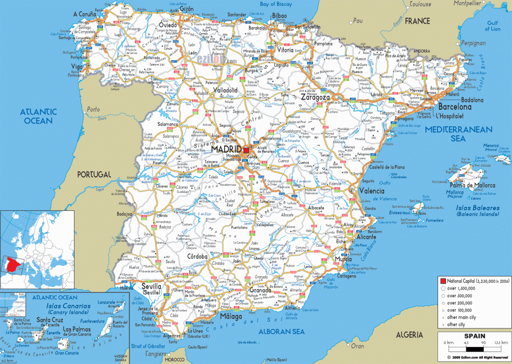 Detailed Clear Large Road Map Of Spain - Ezilon Maps with Printable Map Of Spain With Cities