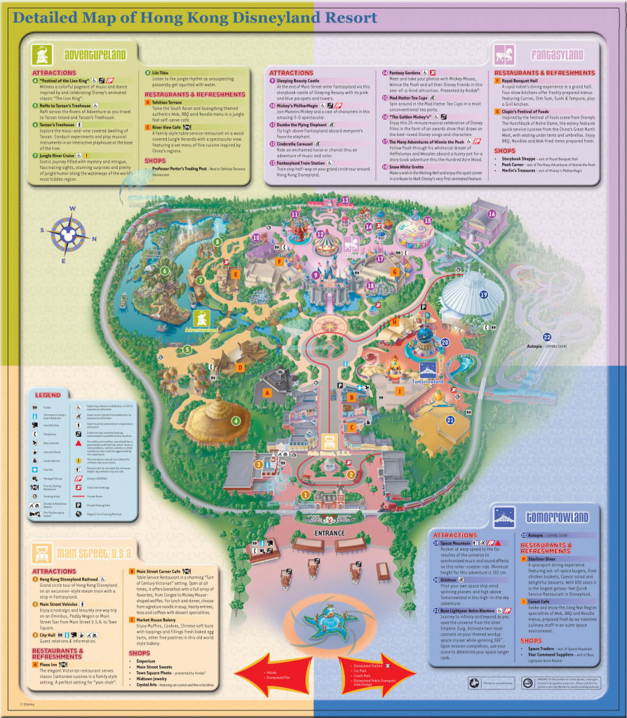 Detailed Map Of Hong Kong Disneyland Resort ? Four Themed Lands pertaining to Printable Disneyland Map 2015