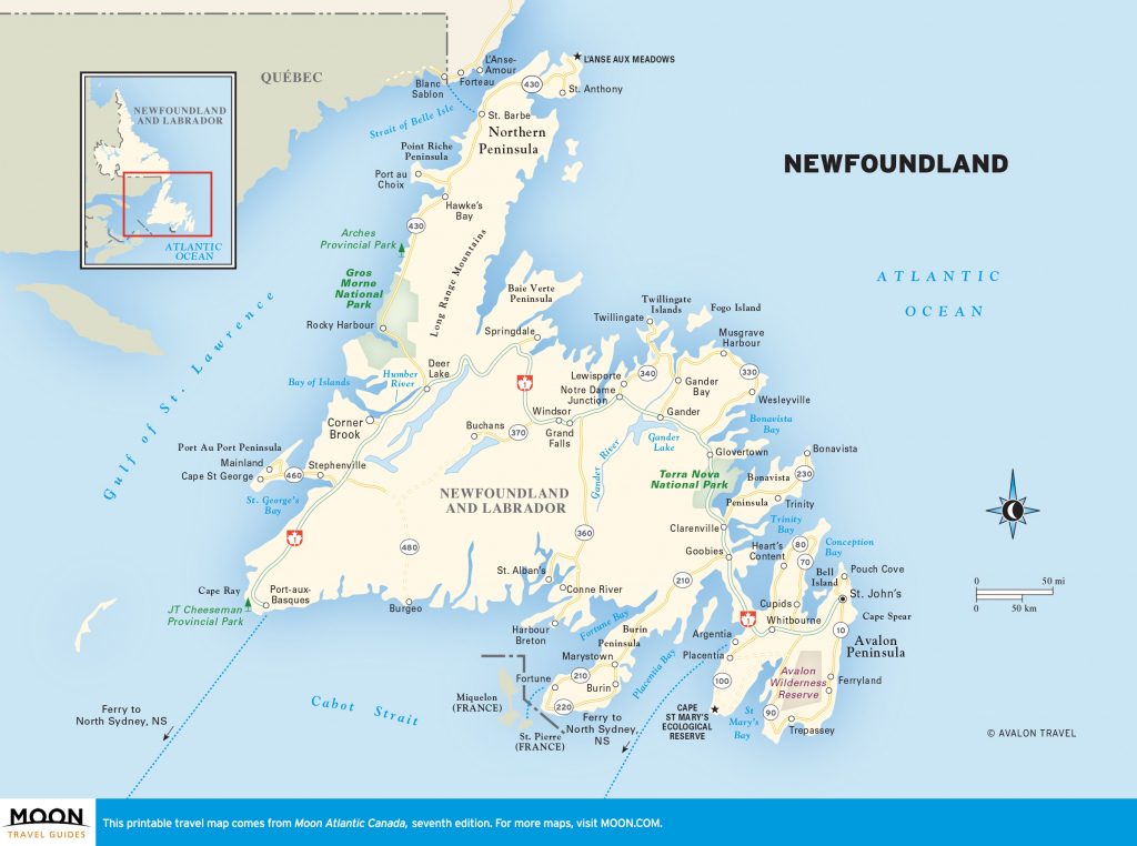 Detailed Map Of Newfoundland And Travel Information Download Free Throughout Printable Map Of Newfoundland 1024x762 