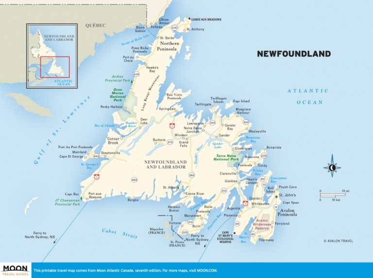 Detailed Map Of Newfoundland And Travel Information Download Free   Detailed Map Of Newfoundland And Travel Information Download Free Throughout Printable Map Of Newfoundland 768x572 