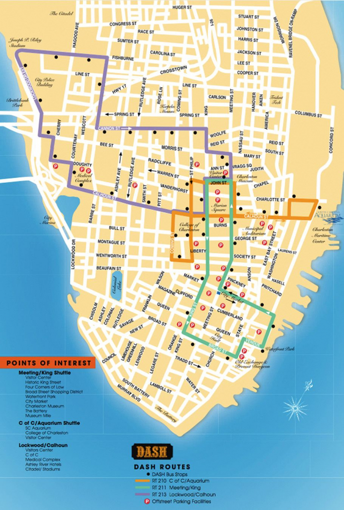 Detailed Map Of The Charleston Dash Trolley Routes. | Charleston Sc in Printable Map Of Charleston Sc Historic District