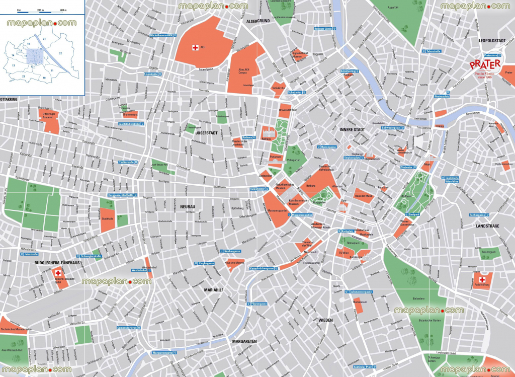 Detailed Street Names Neighbourhood Districtss Vienna Top Tourist inside Printable Tourist Map Of Vienna