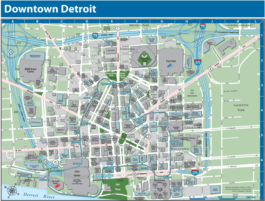 Detroit Downtown Map within Printable Map Of Downtown Chicago Streets