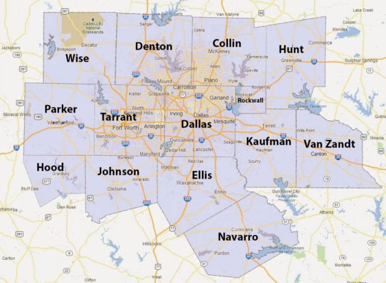 Dfw County Map Fort Worth County Map Texas Usa Within Printable Map Of Dallas Fort Worth Metroplex 768x563 