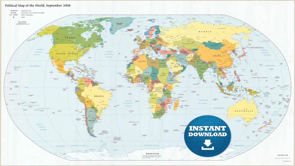Digital Modern Political World Map Printable Download. Large World with regard to Large Printable World Map