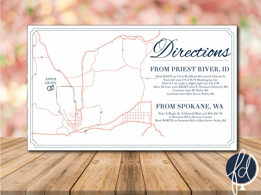 Directions Card, Custom Wedding Map, Details Card, Invitation Map