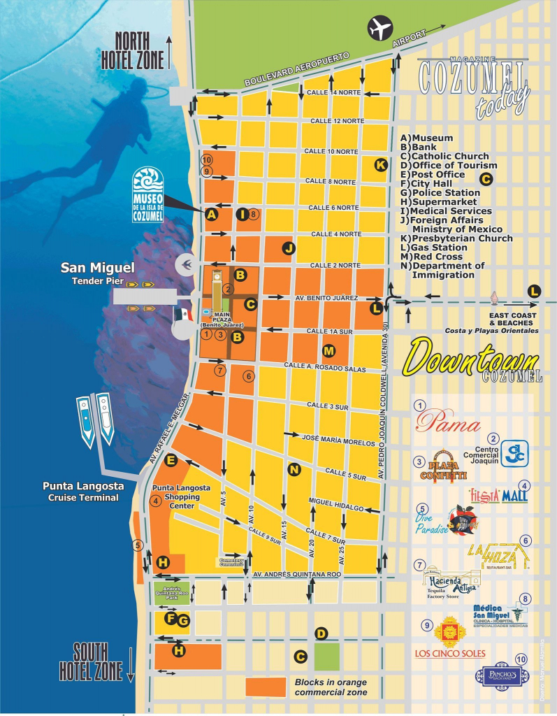 Downtown Cozumel Map Cozumel In 2019 Cozumel Cruise Cozumel Pertaining To Printable Street Map Of Cozumel 