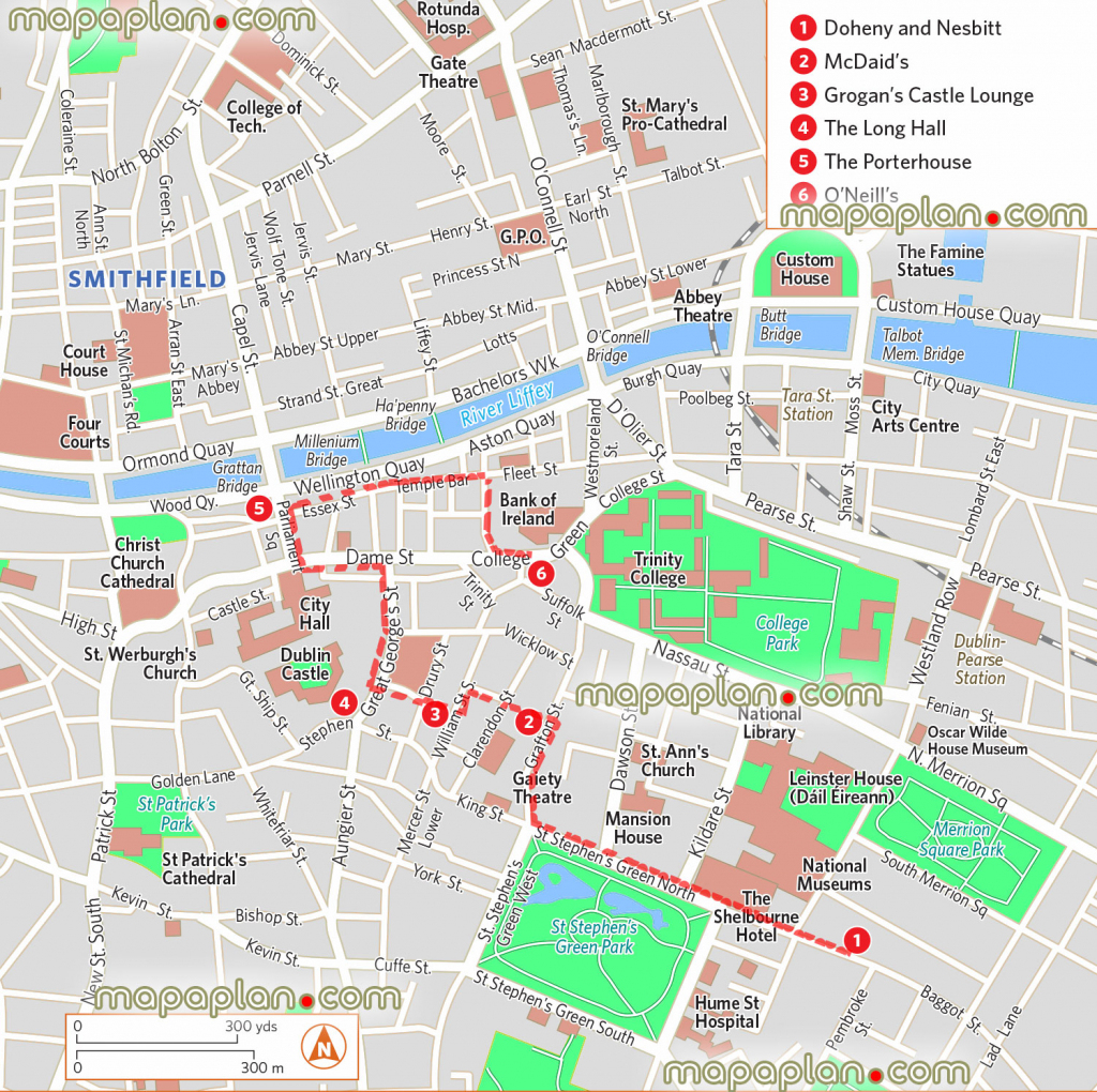 Dublin Map - Pub Crawl Map Showing The Most Iconic Pubs And Bars pertaining to Printable Map Of Dublin