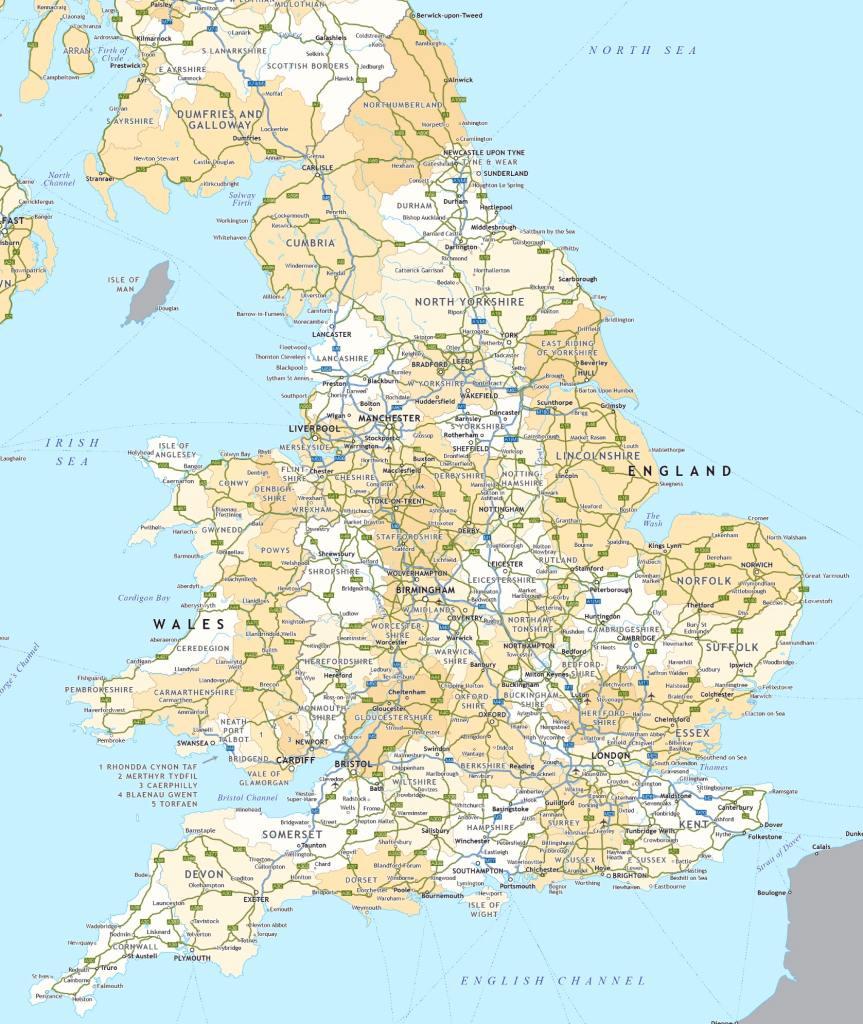 England Road Map pertaining to Printable Map Of England