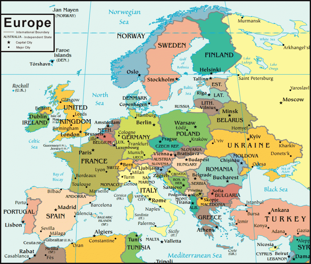 Europe Map And Satellite Image with regard to Printable Map Of Europe