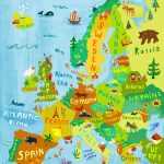 Europe Map Illustration / Digital Print Poster / Kids Room Wall Art For Europe Travel Map Printable