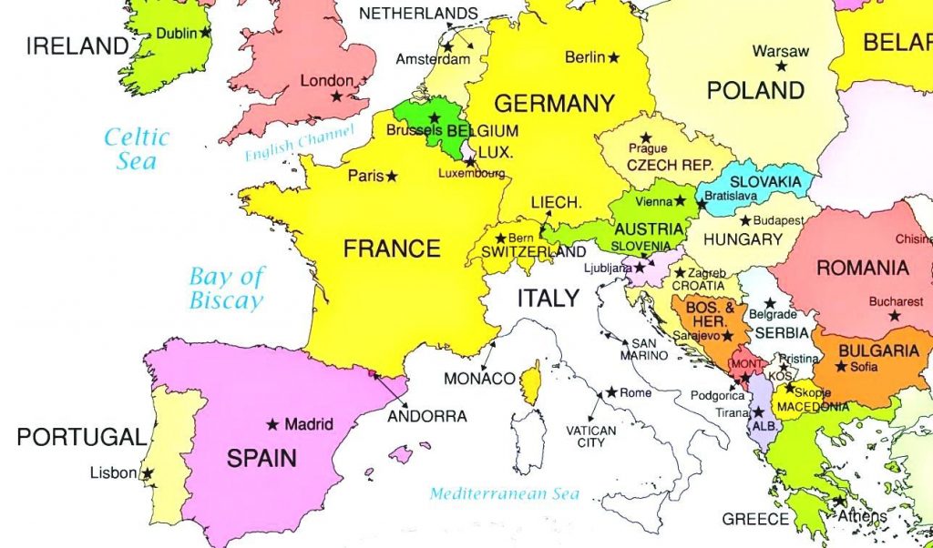 Map Europwestern Europe Countries And Capitals Map